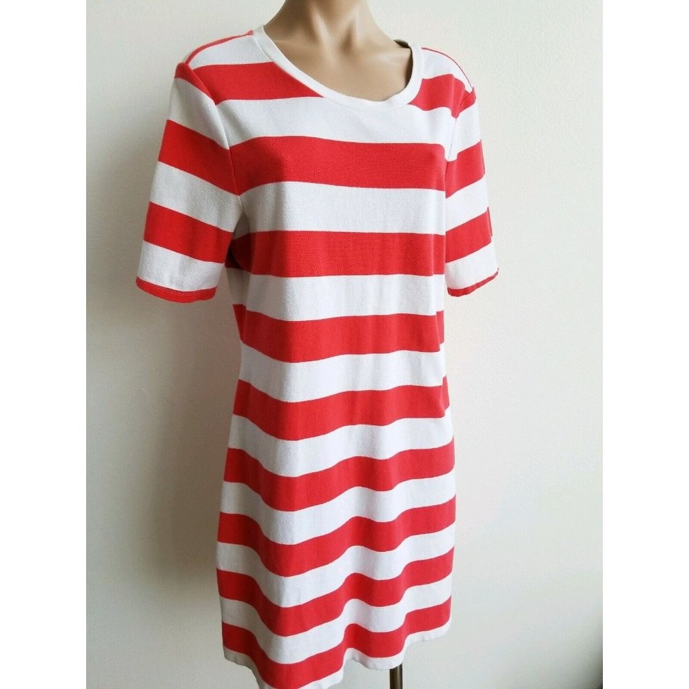 Old Navy White Coral Striped Thin Summer Dress Short Sleeve Size L